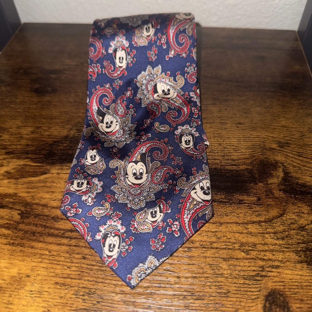 Disney Mickey Mouse Paisley Silk Tie Balancine The Tie Works Navy Blue Vintage